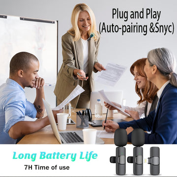 Microfono sin varillas Lavalier Profesional, Compatible con iPhone iPad Cargador Tipo-C - 2 Piezas Plug-and-Play para Grabación y Entrevistas, Reducción de Ruido Automática, Mini Micrófono Clip-On con Estuche de Carga, Compatibilidad con Laptop