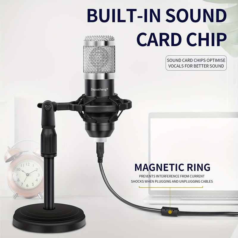 DEPUSHENG Micrófono USB Condensador para PC, Kit de Microfonía para Gaming, Podcast y Reuniones