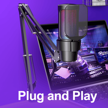 Kit de Micrófono de Escritorio USB Ajustable 360° Plug & Play con Condensador RGB, Silencio Rápido - Ideal para Juegos, Transmisiones en Vivo y Podcasting, Captación de Sonido Clara, Negro/Blanco, PVC, Micrófono para PC