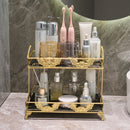 Estantería Organizadora de Baño Metálica de 3 Niveles para Cosméticos, Perfumes y Cuidado de la Piel - Estante de Almacenamiento Multicapa de Hierro Negro con Borde Floral Dorado Decorativo, Ideal para Tocador o Habitación Universitaria