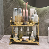 Estantería Organizadora de Baño Metálica de 3 Niveles para Cosméticos, Perfumes y Cuidado de la Piel - Estante de Almacenamiento Multicapa de Hierro Negro con Borde Floral Dorado Decorativo, Ideal para Tocador o Habitación Universitaria