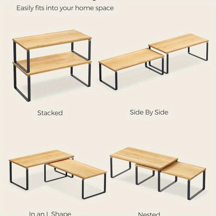Organizador de Mueble de Cocina de Madera 1-Pack, Estante Escalonado para Encimera - Estantería Expandible para Especias, Vajilla y Suministros de Oficina, Adecuado para Comedores, Baños y Vestidores