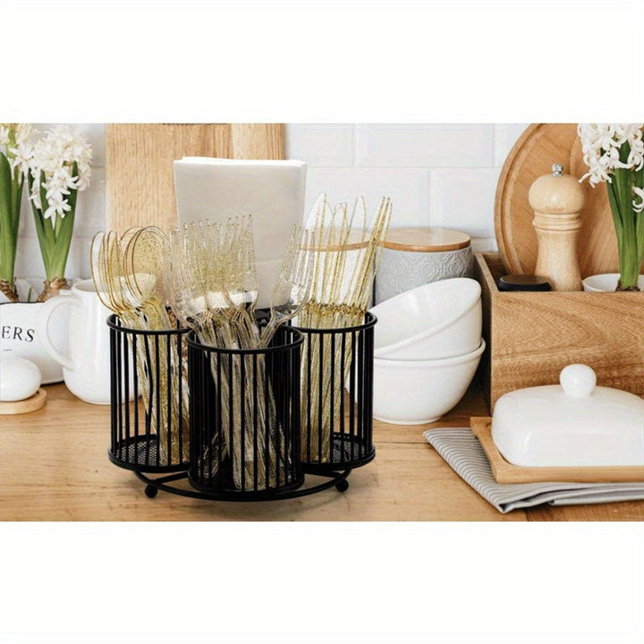 1pc Organizador Giratorio de Utensilios con 3/4 Compartimentos - Jaula de Hierro Resistente para Encimeras, Diseño Vertical Ahorrador de Espacio para Cocina, Gabinetes y Estantes