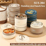 2/3 piezas de caja de almuerzo aislada japonesa de acero inoxidable 304 - Caja térmica para oficina y microondas - Tazón portátil multicapa para estudiantes - Cuenco con tapa para camping al aire libre