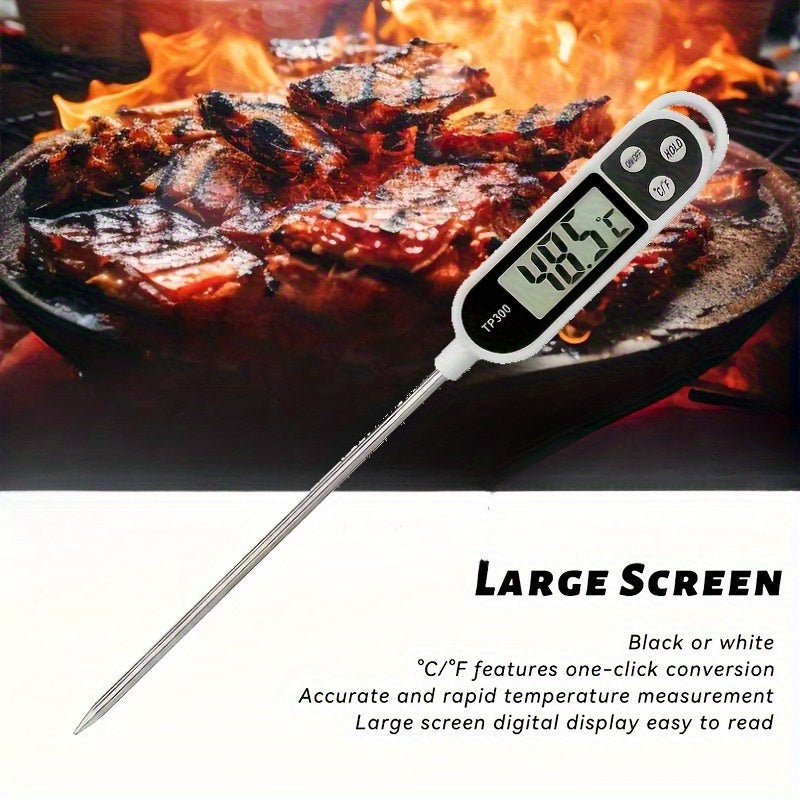 1pc Termómetro Digital TP300 - Termómetro de Cocina de Alta Precisión con Sonda de Acero Inoxidable, Calibración Automática, Adecuado para Aceite, Agua, Carne - Sonda Precisa para Asar, Hornear y BBQ - Pantalla LCD, Lecturas Instantáneas - Regalo de Coci