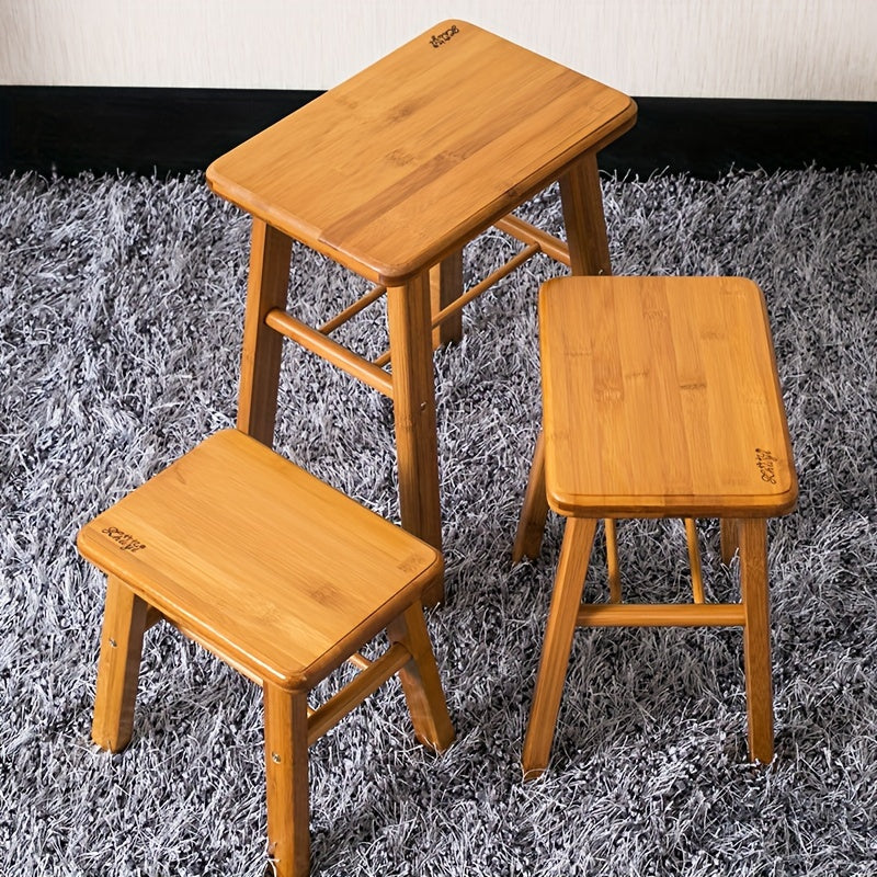 1pc Taburete de bambú rústico - Sin brazos, acabado barnizado, taburete de madera resistente para baño, limpieza fácil, no requiere ensamblaje