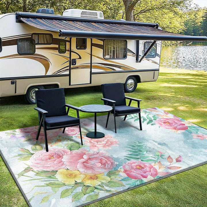 Alfombra de exterior de lujo de siete ciervos, suave, lavable a máquina, antideslizante, diseño geométrico abstracto moderno en beige y marrón, ideal para patio, camping y decoración de patio trasero, disponibles en varios tamaños, colchoneta de camping