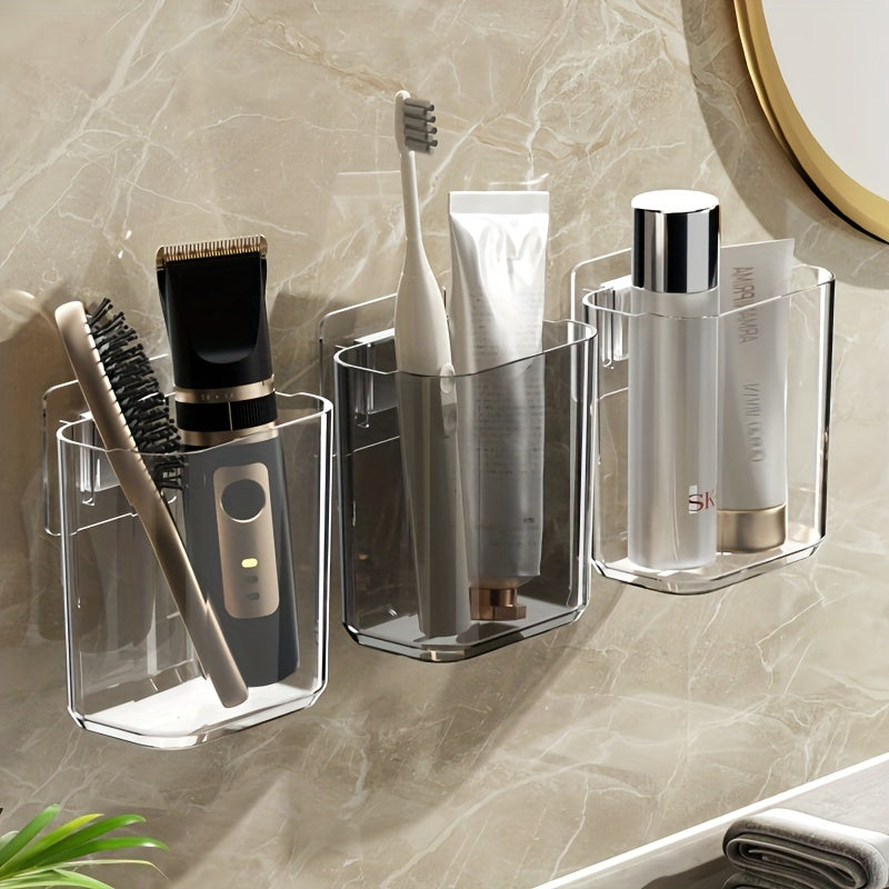 Soporte de cepillo de dientes montado en la pared, organizador de almacenamiento de baño adhesivo sin taladro, diseño simple, soporte de cepillo de dientes eléctrico con drenaje, para baño, cocina, suministros para el hogar