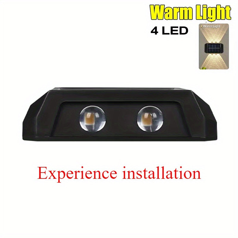 Compra 4 luces solares de pared y obtén 3 lámparas USB gratis. Luces LED solares de 4/6/8 con iluminación ascendente-descendente para jardín, balcón o decoración callejera. Fácil instalación, alta luminosidad que destierra la oscuridad