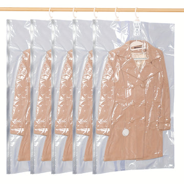 Bolsas de almacenamiento de vacío colgantes de 5 piezas, bolsas de ropa de plástico rectangular multipropósito con cierre de cremallera para abrigos de invierno, trajes, chaquetas y chaquetas de plumón - Organizador de armario ahorrador de espacio, no ne