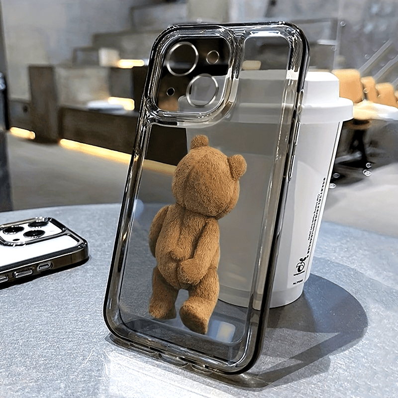 Fundas de teléfono de protección integral de TPU transparente con oso de peluche de dibujos animados, adecuado para Apple Iphone 15/14/13/12/11/Xs/Xr/X/7/8/Mini/Pro/Plus/Pro Max