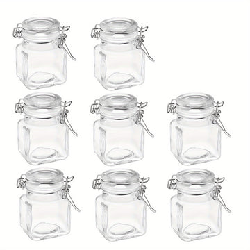 8 frascos de vidrio cuadrados de 100 ml con tapas de metal, reutilizables, ideales para almacenar alimentos, granos, especias y mermelada, perfectos para organizar la cocina