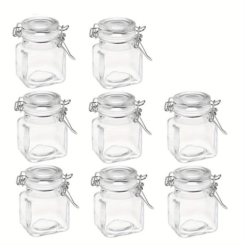 8 frascos de vidrio cuadrados de 100 ml con tapas de metal, reutilizables, ideales para almacenar alimentos, granos, especias y mermelada, perfectos para organizar la cocina