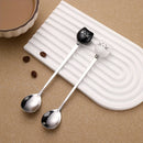 Cuchara de café de acero inoxidable con diseño de gato y panal de cerámica elegante - Utensilio de cocina duradero y decorativo con mango, ideal para preparar y servir café, accesorios para bares de café