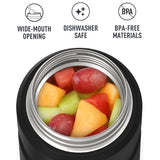 Termo aislante SIAETIUR de 24 oz - Recipiente redondo reutilizable con tapa abatible, boca ancha, apto para lavavajillas y libre de BPA - Negro