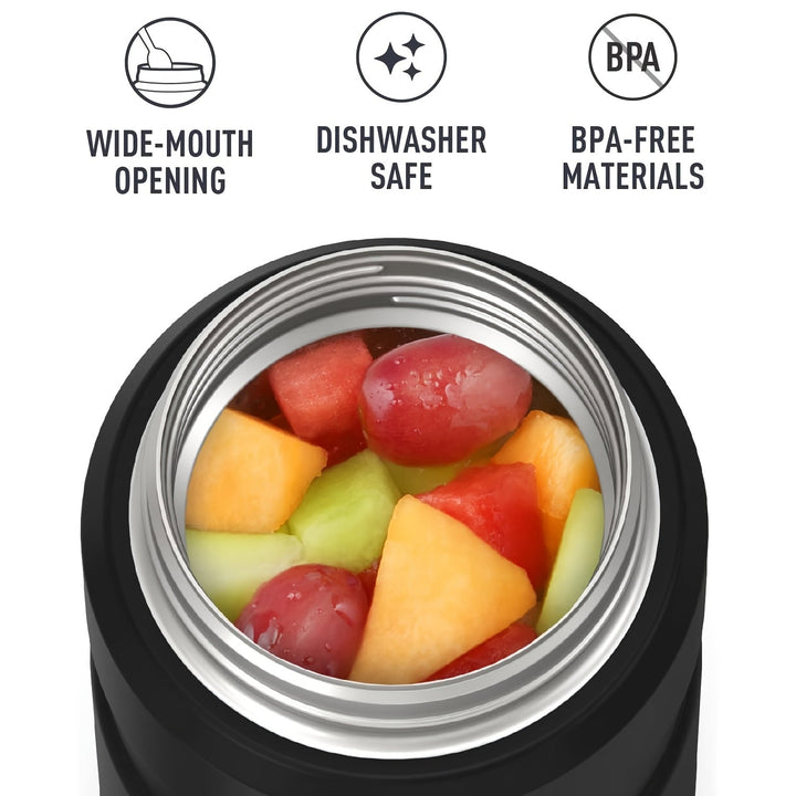 Termo aislante SIAETIUR de 24 oz - Recipiente redondo reutilizable con tapa abatible, boca ancha, apto para lavavajillas y libre de BPA - Negro