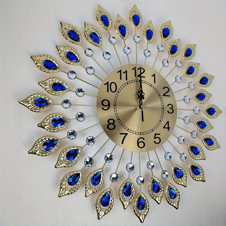 1 pieza, reloj de sol estilo europeo con diseño de piedras gemas en forma de lágrima - Reloj de pared moderno y minimalista silencioso para sala de estar, funcionamiento con batería (no incluye pilas AA), decoración de pared para reloj