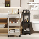 Carrito organizador de plástico con ruedas, 3 niveles, blanco, fácil de mover, multiusos para cocina, baño, dormitorio, sin necesidad de ensamblaje, diseño con ruedas para movilidad, carrito utilitario