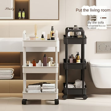 Carrito organizador de plástico con ruedas, 3 niveles, blanco, fácil de mover, multiusos para cocina, baño, dormitorio, sin necesidad de ensamblaje, diseño con ruedas para movilidad, carrito utilitario
