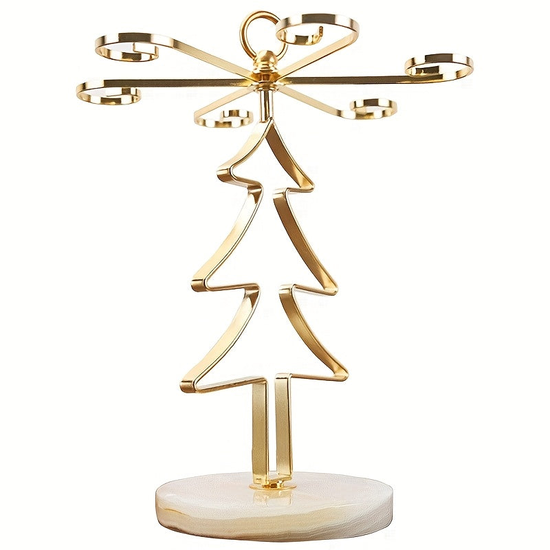 Soporte de vino de árbol de Navidad de 6 vasos - Elegante soporte de metal dorado con adornos decorativos, perfecto para comidas de vacaciones y decoración del hogar, estante de vino de mesa