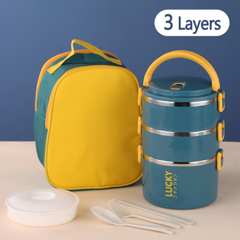 1 juego de lonchera reutilizable de acero inoxidable con bolsa y utensilios, termo portátil de gran capacidad ideal para escuela, picnics, camping, estudiantes, trabajadores y cocina, regreso a clases