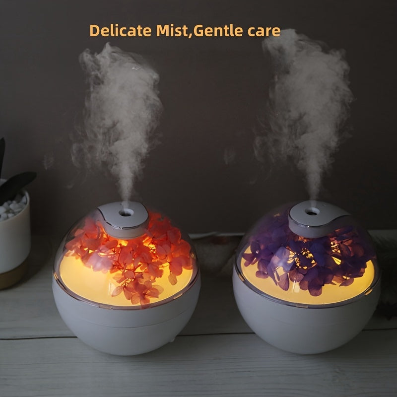 Humidificador USB con flores eternas - Purificador de aire silencioso de 220 ml con aromaterapia para hogar, oficina y escuela, sin batería, alimentado por USB