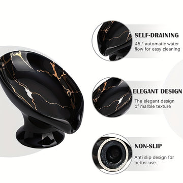 1pc Elegante Jabonera de Cerámica con Patrón de Mármol y Función de Auto-Drenaje - Forma de Hoja, Fácil de Limpiar, Mantiene el Jabón Seco y Elegante para la Decoración del Baño