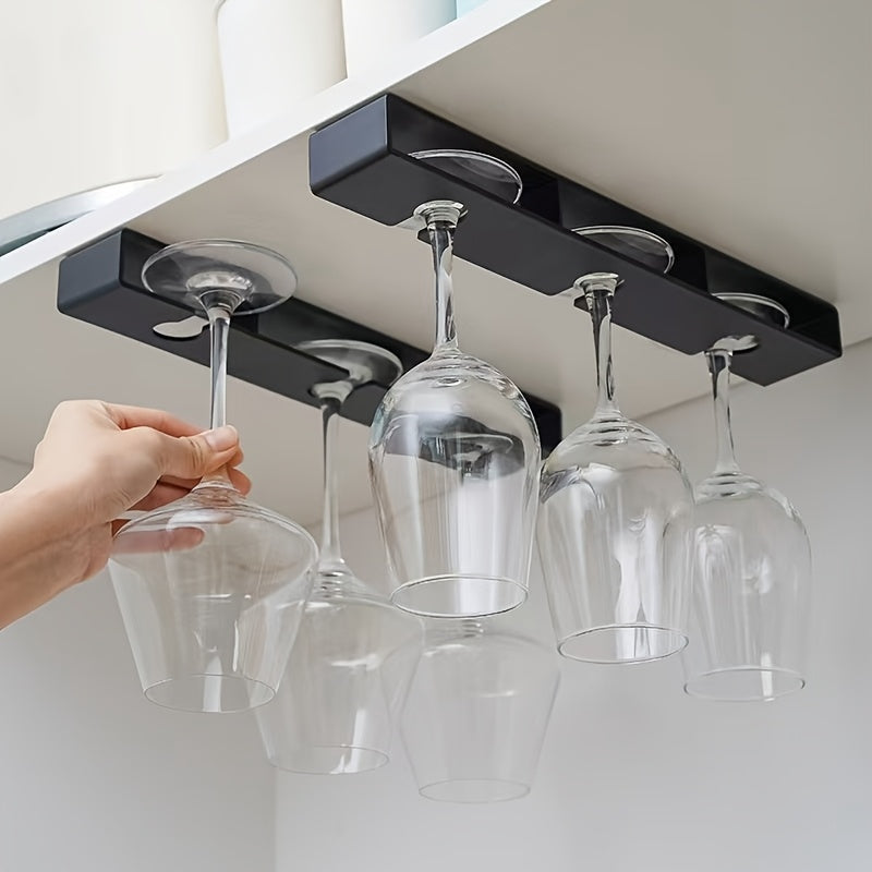 1 unidad de organizador para vasos de plástico con acabado pulido, soporte para copas de vino sin taladrar, secador de cristalería para colgar debajo del gabinete, ideal para cocina, bar y herramientas de restaurante