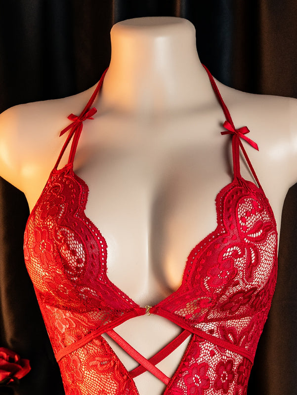 Lencería sexy, diseño de entrepierna abierta, mono esqueleto de encaje, elegante mono para mujer, ropa de seducción para la cama, bata de pasión