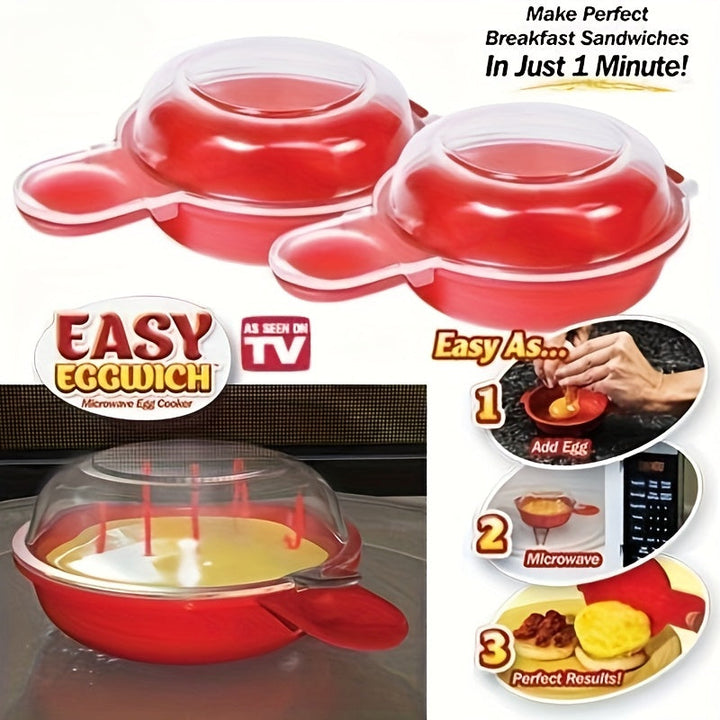 1pc EasyEggwich Cocedor de Huevos para Microondas, Rojo y Transparente, Gadget de Cocina Sin Carga para Sándwiches de Desayuno Perfectos en 1 Minuto, Accesorio de Calidad de Restaurante