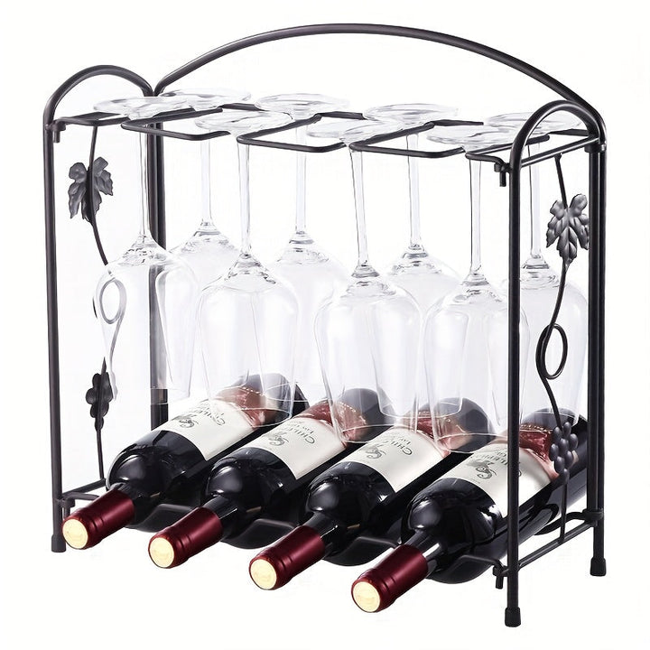 Soporte de Vino Independiente para Suelo, Estante Rústico con Almacenamiento y Repisa para Botellas, Soporte para 4 Botellas en Cocina, Comedor u Oficina, Color Marrón Rústico