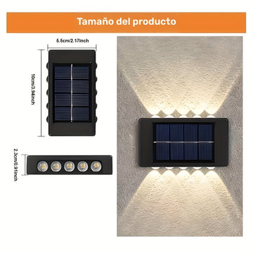 Luces de Pared Exteriores con Energía Solar y 10 LED, Iluminación Decorativa Impermeable para Jardín y Villa con Sensor de Movimiento, Iluminación Arriba/Abajo, Batería de 600mAh, Construcción Plástica para Patio y Jardín, Luces Solares para Exterior