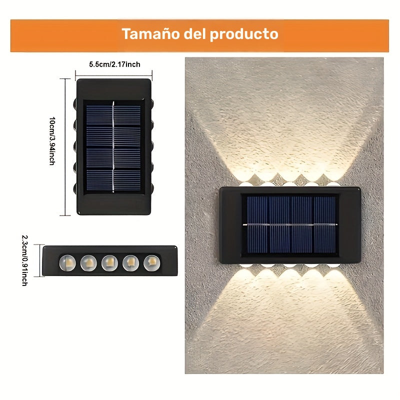 Luces de Pared Exteriores con Energía Solar y 10 LED, Iluminación Decorativa Impermeable para Jardín y Villa con Sensor de Movimiento, Iluminación Arriba/Abajo, Batería de 600mAh, Construcción Plástica para Patio y Jardín, Luces Solares para Exterior