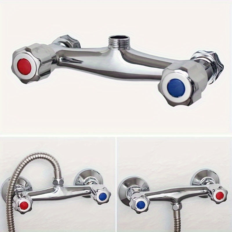 Mezclador de ducha doble contemporáneo, válvula cromada montada en pared, con control de agua fría y caliente, estructura de cobre duradera, instalación fácil, superficie cromada elegante, actualización de baño de alta calidad