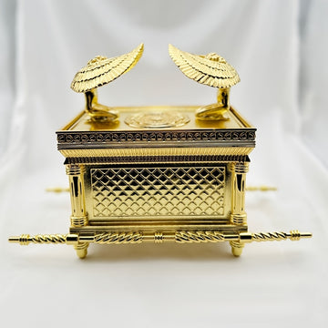 Elegante estatua de la Arca de la Alianza dorada - Aleación pintada a mano, diseño religioso intrincado con asas y tapa ornamentales - Ideal para decoración festiva del hogar, uso interior/exterior, decoración religiosa del hogar