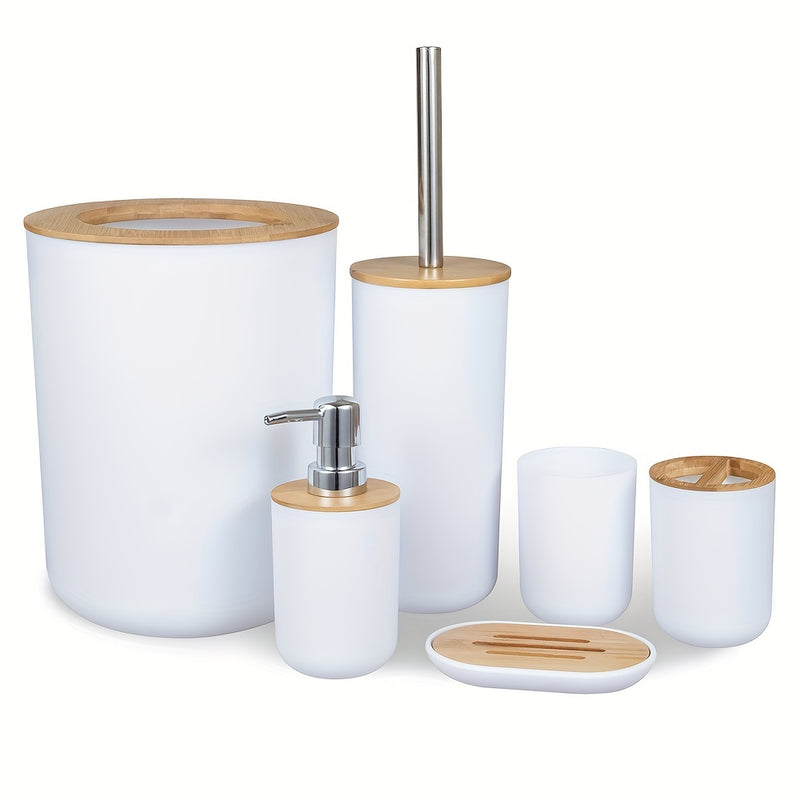 1 Juegos De 6 Piezas, Accesorios De Baño De Plástico, Con Cepillo De Inodoro, Dispensador De Jabón, Papelera, Portacepillos De Dientes, Vaso Para Cepillos De Dientes, Jabonera, Kit De Baño Práctico Para El Hogar Baño
