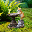 [1pc Estatua de Baño para Pájaros con Doble Gato con Energía Solar] Luces de Estatua de Baño para Pájaros con Doble Gato con Energía Solar, Escultura de Animal de Resina con Acabado Encáustico, Impermeable, Control de Botón, con Batería de Níquel Recarga
