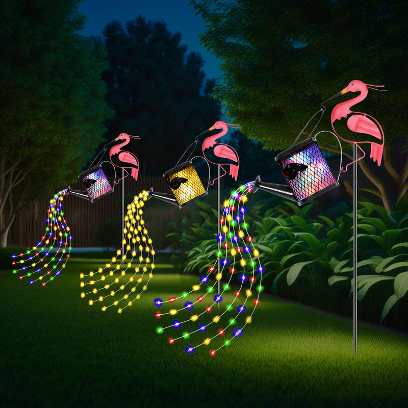 1pc Regadera LED con Energía Solar, Lámpara de Metal Hueco con Alambre de Cobre, Luces Colgantes Parpadeantes para Jardín, Césped y Pasillo, Decoración de Paisaje Festivo, Iluminación Exterior, Adorno Navideño y Halloween
