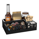 Organizador rústico de madera para barra de café, estación rectangular vintage para mostrador para accesorios, soporte para cápsulas y jarabe con tapa abatible no impermeable, decoración multiusos para barra de café estilo granja.
