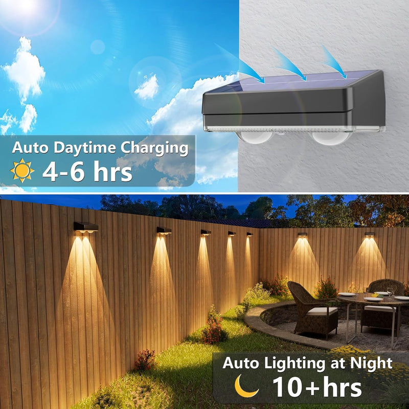 Luces solares para cercas, paquete de 8 o 12, luces LED para exteriores, blanco cálido (3000K) y blanco frío (6000K), encendido/apagado automático, fácil instalación en terrazas, paredes, patios, jardines, senderos y cercas