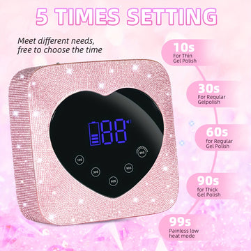 Secador de Uñas Portátil sin varillas con 30 Luces LED, Lámpara de Manicura Recargable con Piedras Brillantes Doradas, Batería Integrada de 2500mAh, Sensor Infrarrojo Inteligente, 5 Modos Temporizadores, Herramienta Profesional de Salón