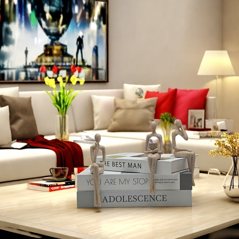 Conjunto de 3 piezas de colgantes de pensador de arenisca europea para decoración de vitrinas, figura abstracta de decoración, decoración de lujo avanzada, decoración de mesa para sala de estar