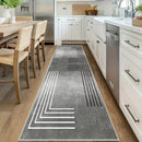 Alfombra geométrica moderna, 1 unidad - Liviana, antideslizante, lavable a máquina, de poliéster, para pasillo, dormitorio, cocina, baño - Diseño rectangular con patrones en zigzag en blanco y gris, tapetes para sala