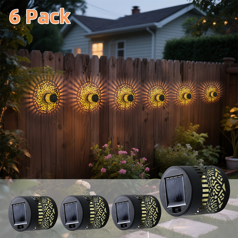 6 piezas de luces solares para exteriores, luces de pared, impermeables, de metal, adecuadas para exteriores de casas, luces redondas más brillantes para porches, iluminación exterior para granjas con automático desde el crepúsculo hasta el amanecer - Lu