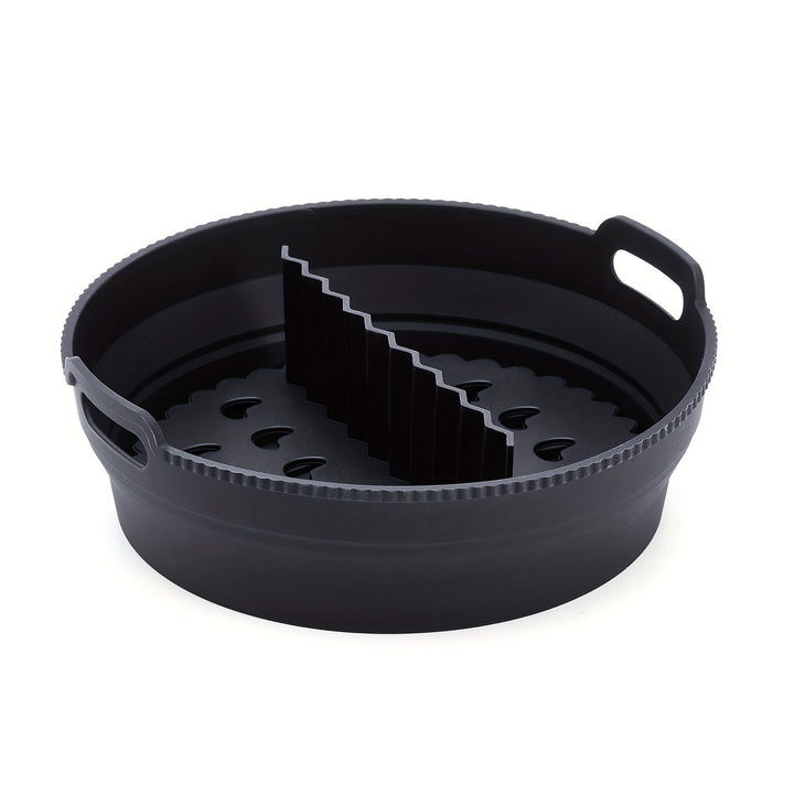 1pc Estera de Horno Reutilizable para Freidora de Aire, Redonda, Silicona, Grado Alimenticio, Plegable, Multifuncional, Antiadherente, con Almohadillas Divisorias para Freidora de Aire