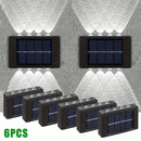 6 piezas de 8 luces solares para paredes exteriores, luces decorativas para patio, villa y jardín, luces de valla y sendero, luces de porche de jardín, luces pequeñas para paredes, luces convexas con luz ascendente y descendente, adecuadas para jardines,