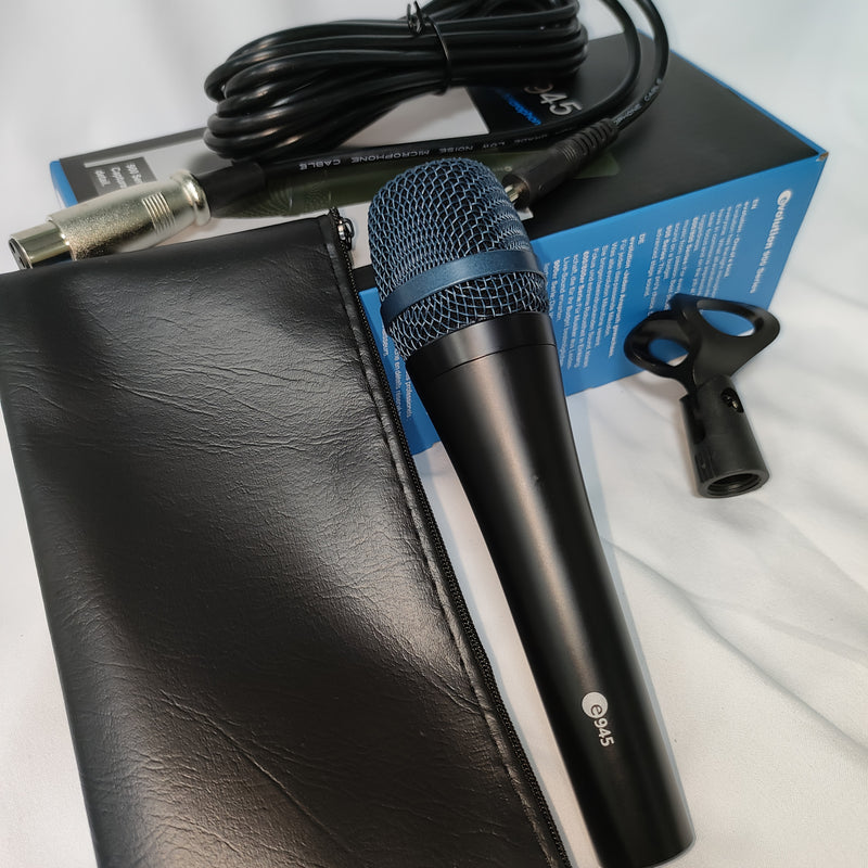 Micrófono de condensador profesional dinámico E945 con patrón polar supercardioides, bajo ruido, anti-grito, cable de 6,35 mm para altavoces/amplificadores/tableros, etc., utilizado para grabación, canto, enseñanza, transmisión en vivo, presentación, etc