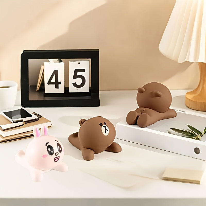 1 Soporte de teléfono de plástico impermeable - Soporte de superficie multifuncional con diseño de oso adorable, perfecto para uso en casa y oficina, ideal para regalo de vacaciones y cumpleaños, accesorio de escritorio | Diseño juguetón | Plástico durad