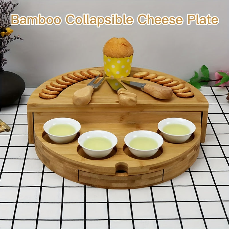 Tablero de queso de bambú plegable con almacenamiento integrado y utensilios para Ramadán y reuniones