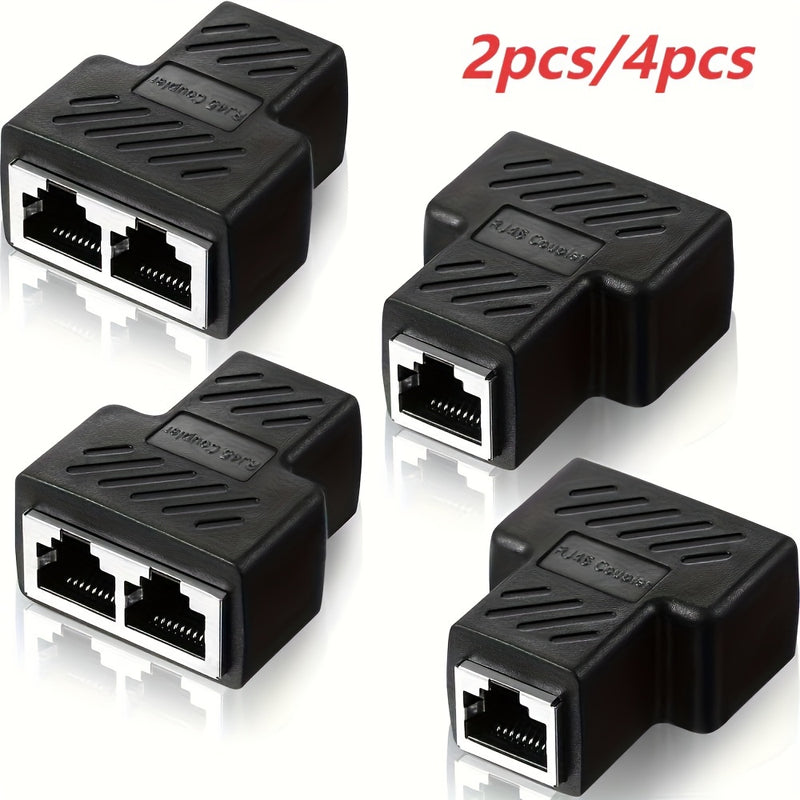 Divisor de Ethernet RJ45 2/4, adaptador de puerto masculino 1 a 2, compatible con cable Cat5/Cat6, permite que dos computadoras se conecten simultáneamente, adaptador de expansión de red